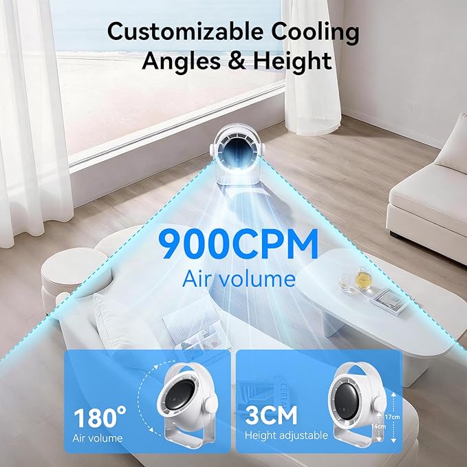 VAVOFO Desk Fan, Small Quiet LED Display Portable USB Fan, 180°Tilt, 100 Speeds, 5 Modes, Rechargeable 3600mAh Battery Operated Table Fans For Office, Bedroom, Outdoor（White）