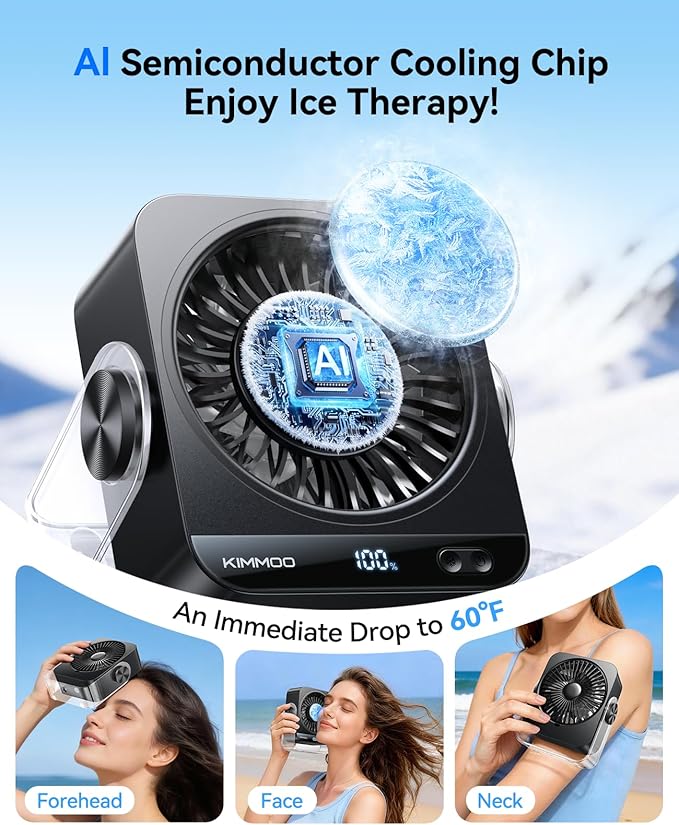 KIMMOO USB Desk Fan for Bedroom, 199 Speeds Turbo Airflow, Portable Fan with Ice Cooling, Digital Display Quiet Table Fan, 270° Rotating Small Rechargeable Battery Desktop Fans for Home Office (Black)
