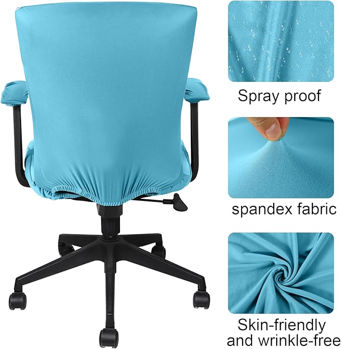 Tallew 4 Pcs Office Chair Covers Set Computer Universal Protective Stretchable Chair Seat Covers Desk Armrest Cover Pads Office Cushion Backrest for Rotating(Regular,Sky Blue)