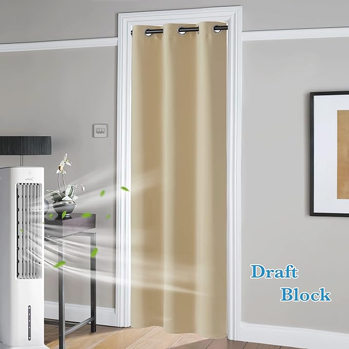 RYB HOME Blackout Curtains Thermal Insulating Privacy Temporary Door Curtains for Bedroom Closet Doorway Accordion Door Interior Living Room Kids Nursery Dining, Wide 60 x Long 90 inch, Cream Beige