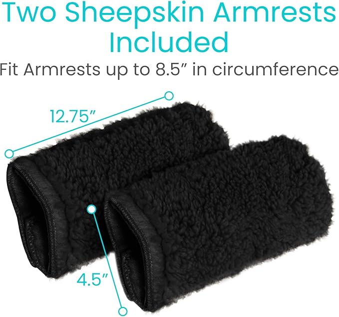 Vive Wheelchair Armrest Pads (2 PCS) - Memory Foam Sheepskin Cushion Accessories for Transport Electric Wheel Chair Arm Rests - for Adults, Seniors, Handicapped - Soft Support for Office Chair