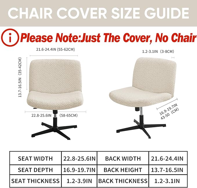 Lavish Cover Water Resistant Criss Cross Chair Cover, Jacquard Fabric Elastic Office Chair Cover,Wide Comfy Desk Chair Cover,Armless Chair Cover Protects Chair Stains and Wear(Jacquard:Beige,No Chair)