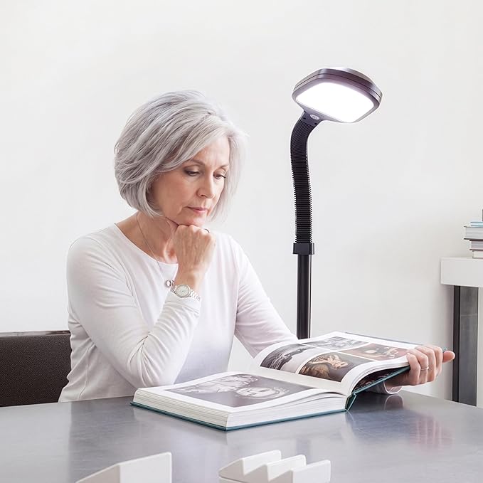 Brightech Litespan - Bright LED Floor Reading Lamp for Over Chair Crafts and Reading, Esthetician Light for Lash Extensions, Gooseneck Adjustable Standing Lamp for Living Room, Bedroom, Office - Black