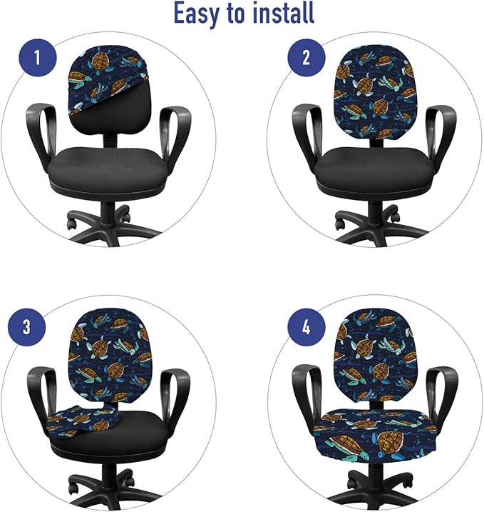 Ambesonne Under The Sea Office Chair Slipcover, Graphical Layout of Sea Turtles Cartoon Ocean Lifestyle, Protective Stretch Decorative Fabric Cover, Standard Size, Navy Brown