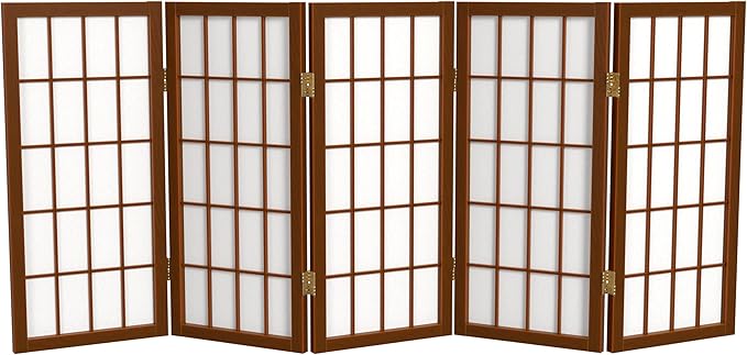 2 ft. Short Desktop Window Pane Shoji Screen - Walnut - 5 Panels