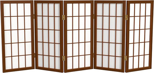 2 ft. Short Desktop Window Pane Shoji Screen - Walnut - 5 Panels
