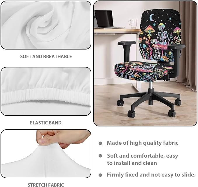 GLENLCWE Moon Mushroom Skeleton Office Chair Cover Stretchable Seat Covers Universal Computer Chair Covers Rotating Chair Slipcover Computer Chair Protector