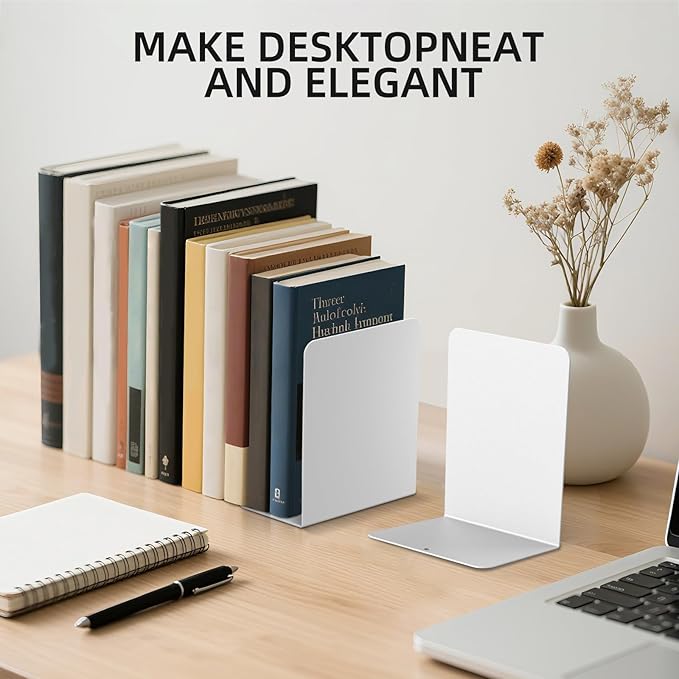 Book Ends, 2 Pieces Metal Bookend for Shelves, Bookends for Heavy Books, Book Holders for Shelves, Desk Organizers, Book Dividers for Office, School, Bookstore, Home
