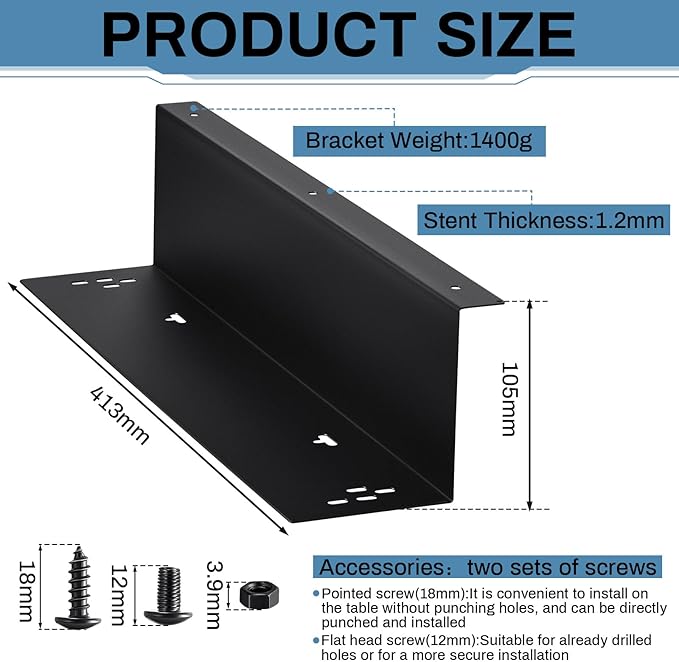 Barydat 2 Set 16" x 4" Cash Drawer Under Counter Mounting Brackets Heavy Duty Steel Metal Black Mounting Bracket for Installation of 16" Cash Registers Drawer Under The Counter