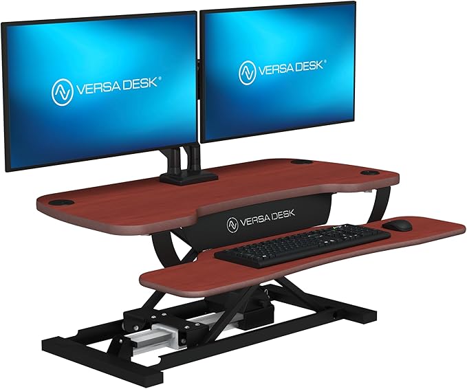 VERSADESK® PowerPro™ 36” x 24” Standing Desk Converter | 7.75” - 23.5” Electric Height Adjustable Sit to Stand Desk Riser w/ Keyboard Tray & USB Hub - Ergonomic Workstation for Home & Office, Cherry