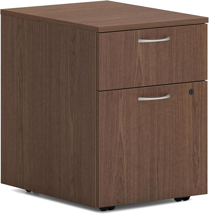HON MOD 2 Drawer File Cabinet On Wheels, Mobile Pedestal for Filing Cabinets for Home Office, 15" W Portable Storage, Walnut