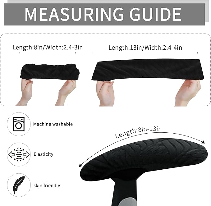FORCHEER Black Desk Chair Armrest Covers Set of 2 Jacqaurd 4x10/3x11 Stretchable Small Ergonomic Office Chairs Arm Rest Slipcovers for Computer Gaming Chairs Washable Removable