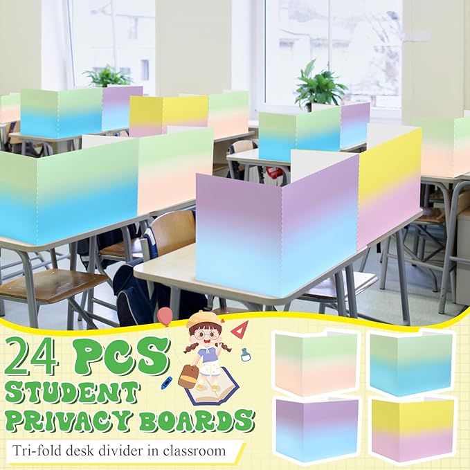 SATINIOR 24 Pcs Privacy Folders for Students, Desk Dividers for Classroom Testing, Student Privacy Boards Classroom Must Have, 12 Colors Study Panel for School Teacher Supplies(Macaron Style)
