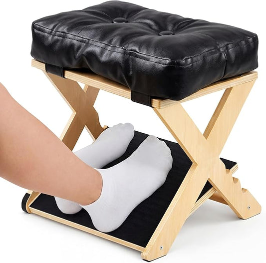Unittype Double Step Foot Rest for Under Desk – Ergonomic Footrest with Massage Surface, Non-Slip Adjustable Wooden Foot Stool with Cushion for Improving Sitting Posture, Office Work & Home(Natural)
