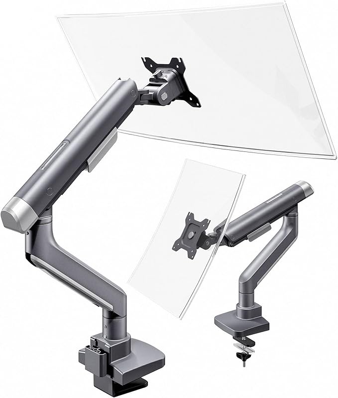 FlexiSpot Single Monitor Arm, Premium Aluminum Monitor Desk Mount Fits Screen up to 35 Inches, Fully Adjustable Monitor Stand with C-Clamp & Grommet Base, Holds 6.61 to 26.46 lbs, Gun Gray