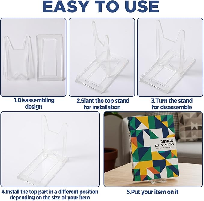 30pcs Adjustable Clear Display Holder Acrylic Book Stand for Display Easel Collector Stand Book Displays Stands for Home Office Wedding Birthday Comic Album CD Magazine Postcard Artworks Party