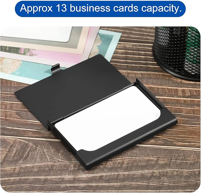 PATIKIL Business Card Holder, Aluminum Alloy Flip Cover Slim Name Cards Case for Women Men, Black