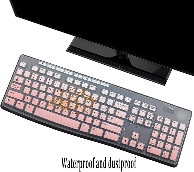 2Pcs Keyboard Cover Skin Protector Fit Logitech MK275 MK270 Wireless Keyboard, Logitech K200 K260 K270 MK200 MK260 Ultra Thin Desktop PC Silicone Keyboard Cover-OmbrePink+Clear