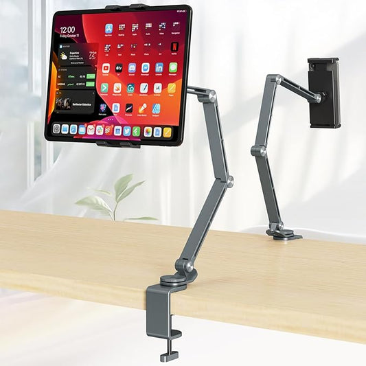 Houele Tablet Stand Holder, Adjustable Foldable Tablet Arm iPad Desk Mount with 360°Rotate Base, Phone Holder iPad Stand for Desk and Bed, Compatible with Tablets, Phones or Other 4-15.6" Device