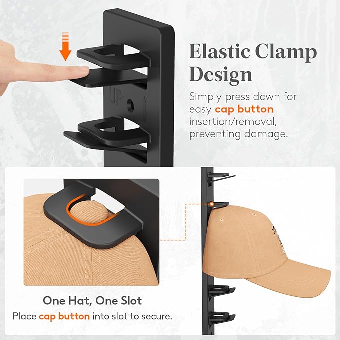 Lifewit Wall-Mounted Hat Organizer, 20 Baseball Caps Storage with Elastic Clamp (Each Holds 10), Over-the-Door Hat Rack, Dual Installation with Nails or Adhesive, Closet Cap Holder, Black, 2-Pack