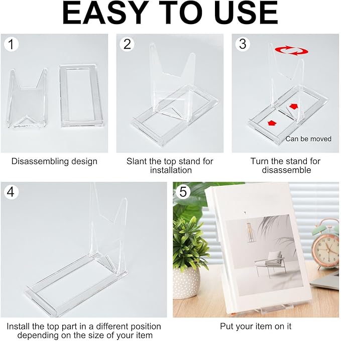 24 Pack 5.91 Inches Acrylic Book Stand for Display Adjustable Clear Display Holder Easel Collector Stand for Home Office Comic Album Cd Magazine Postcard Artworks (5.91 x 6.1 x 3.15 Inch)