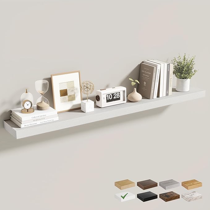 Acovy 48 Inch Floating Shelves for Wall 1 Pack, 48" Wall Shelves for Books, Storage, Decor, Wall Mounted Floating Shelf with Invisible Brackets for Kitchen, Living Room, White