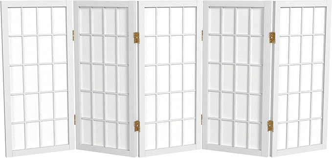 2 ft. Short Desktop Window Pane Shoji Screen - White - 5 Panels
