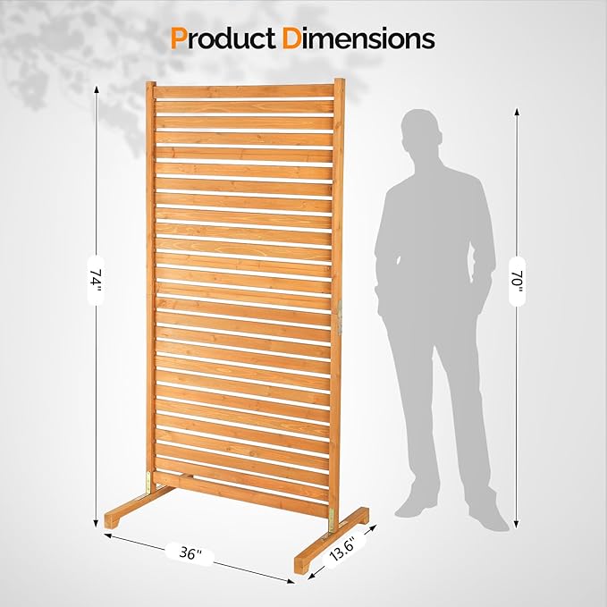 VINGLI Wooden Privacy Fence, 74 x 36 in Freestanding Fence Screen, Decorative Space Divider for Outdoor Patio, Balcony, Deck (1 Panel Freestanding)