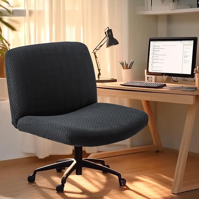 Criss Cross Chair Cover Armless Chair Slipcover Office Desk Chair Covers T-Shape Jacquard Mid Back Wide Seat Accent Chair Covers for Computer Chairs and Vanity Chairs(T Shape-Black)