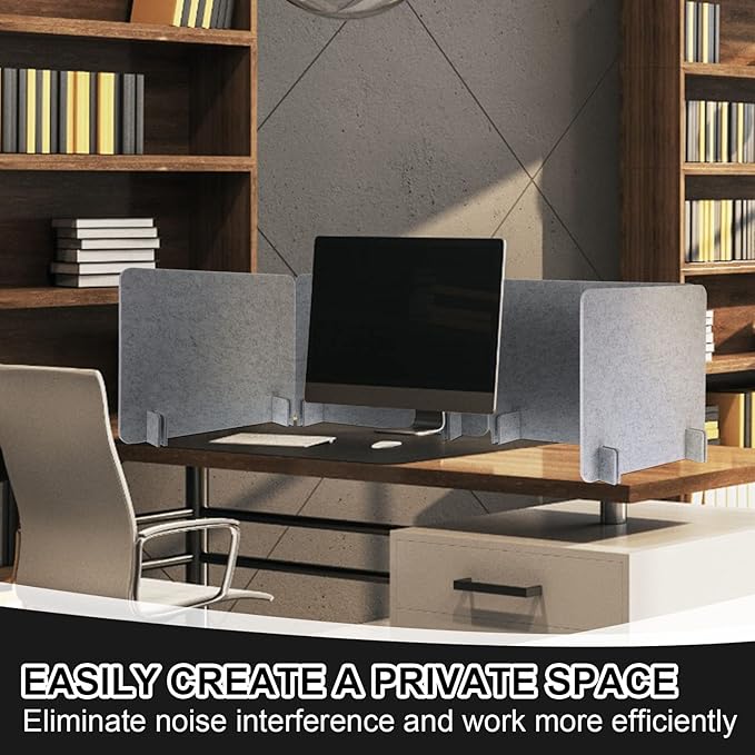 Fabbay 4 Pcs Acoustic Freestanding Desk Divider Desk Partition 16 x 24 Inch Table Freestanding Privacy Panel Visual Distraction and Noise Reducing for Office Classroom (Silver Gray)
