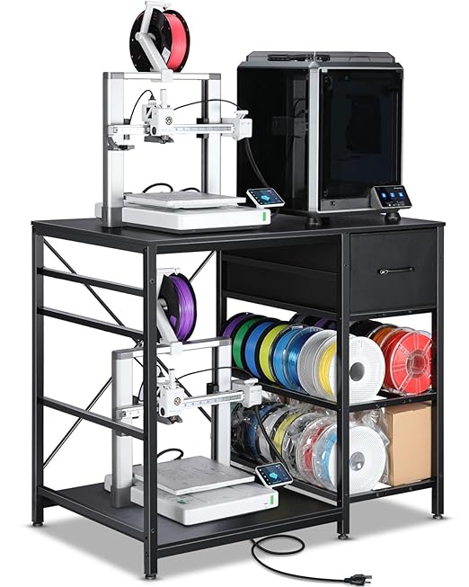 3D Printer Stand with Filaments Storage - 3D Printer Table Filament Storage Rack Heavy Duty 3D Print Desk with Drawer for Workshop Studio Office
