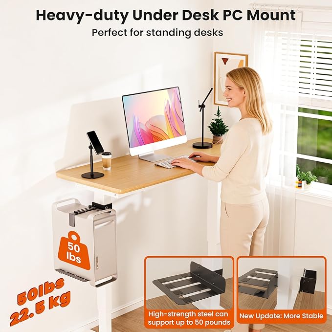 Under Desk PC Mount, No Drilling Pc Stand (Fits 80×50mm Legs only) Heavy Duty 50 lb Capacity Computer CPU Holder for Gaming, Office, Home
