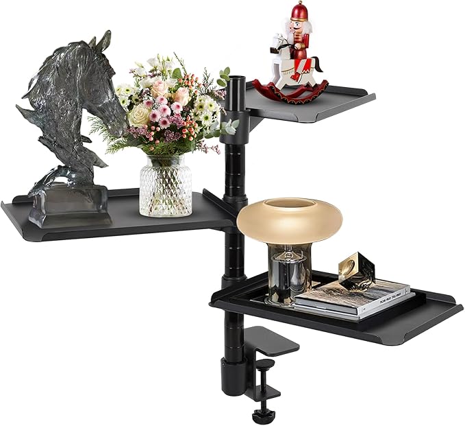 GCCSJ Desk Extender，3 Tier Desk Clamp Shelf，360° Rotatable & Height-Adjustable Clamp on Desk Shelf for Study/Office/Kitchen/Game Room，Maximum Desktop Thickness 2.2 Inch