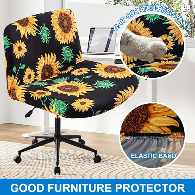 Levoberg Armless Criss Cross Office Desk Chair Cover Slipcovers Printed Vanity Desk Chair Covers Armless Cross Legged Wide Chair Covers Accent Mid Back Wide Swivel Task Chair Protector #6