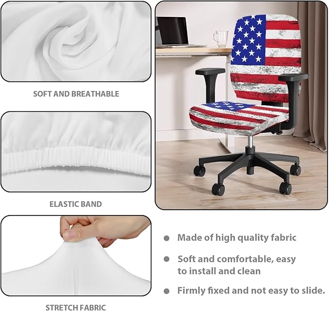 American Flag Office Chair Covers Stretchable Office Chair Seat Cover 2 Piece Washable Gaming Chair Cover Universal Fit Most Wheelchairs,Computer Chairs,Gaming Chairs