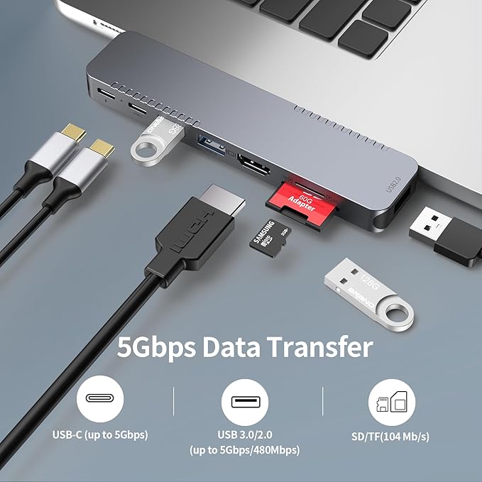 BHHB USB C Hub Adapter for MacBook Pro Air Docking Station 8-in-2 for Mac Book Accessories Dongle 4K@30Hz HDMI, Thunderbolt 4/3, USB 3.0, SD/TF, USBC Dock Multiport Adapter for Mac M5 M4 M3 M2 M1