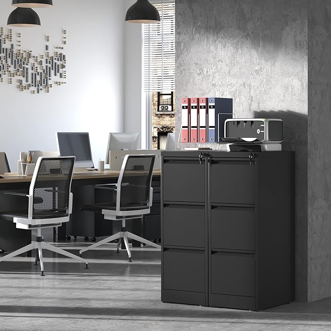 IKIMI 3 Drawer File Cabinet,Metal Filing Cabinets for Home Office,Vertical File Cabinet with Lock,Heavy Duty Metal Storage Cabinet for A4/Letter/Legal Size Files,Assembly Required