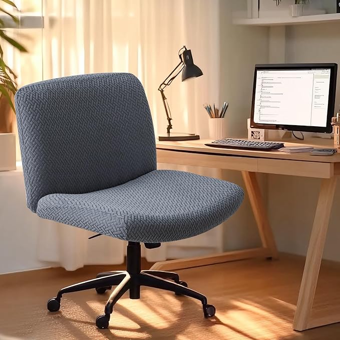 Criss Cross Chair Cover Dark Grey Armless Mid-Back Wide Seat Chair Slipcover for Vanity Chairs Washable