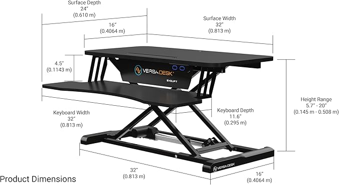 VERSADESK EvoLift 32" Electric Standing Desk Converter, Sit to Stand Riser, 1-Button Easy Lift, Dual Monitor Workstation, Wide Keyboard Tray, Built-in Device Stand, Black