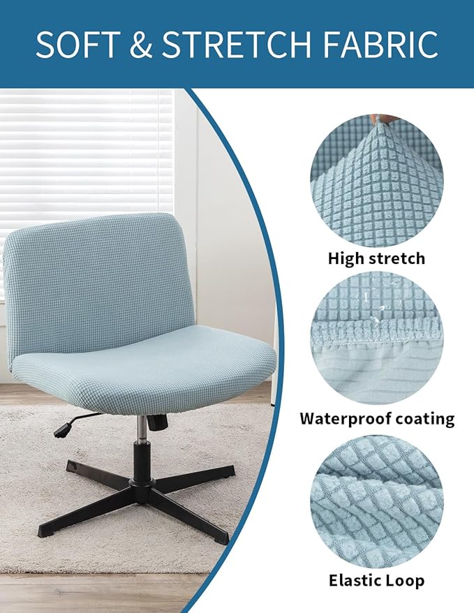 LavishCover Armless Chair Cover Office Desk Chair Cover, Waterproof and Elastic Criss Cross Chair Cover, Exquisite Vanity Chair Cover, Mid Back Wide Seat Accent Chair Covers(Light-Blue,Corn, No Chair)