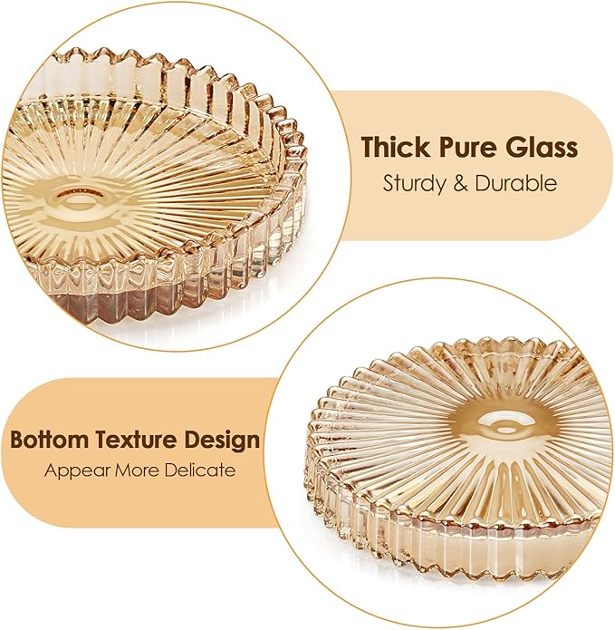 Modern Clear Coaster Set of 5- Glass Coasters for Drinks Crystal Coasters Round Cup Coasters Coffee Table Decor for Office, Kitchen, Bar, Dining Room, Living Room, Patio(Amber)