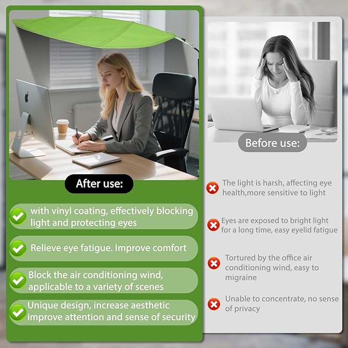 P Polerden Green Leaf Office Cubicle Light Shield and Desk Shade (Cubicle Shade) – Adjustable, UV-Resistant – Blocks Overhead Light, Glare and AC Airflow, Ideal for Light Sensitive Workers