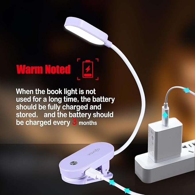 VAVOFO Rechargeable Book Light, 14 LEDs Eye Care Clip On Amber Reading Light for Bookworms Reading in Bed with 9 Colors 9 Brightness (Purple)