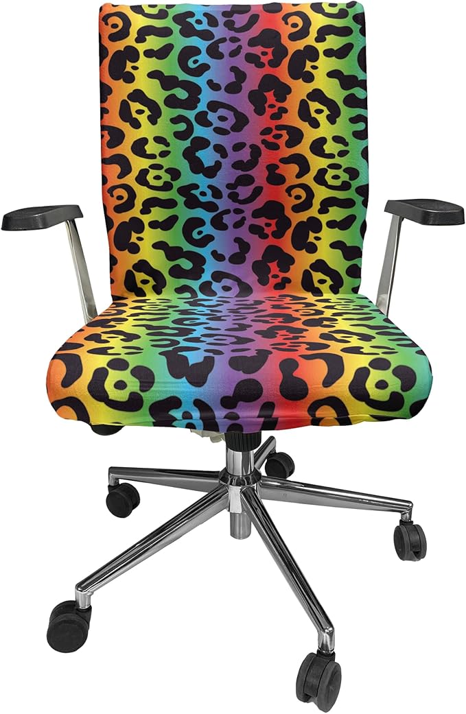 Ambesonne Leopard Print Office Chair Cover, Modernized Panther Leo Skin Wild Big Cats in Gradient Rainbow Tones Print, Stretchable Decorative Universal Size High Back Printed Slipcover, Purple Black