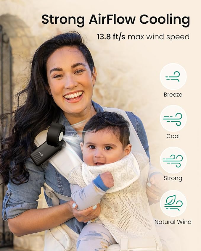 GROWNSY Portable Stroller Fan with Clip | Foldable Mini Fan for Baby Carrier | Small Handheld Fan with Soft Night Light | Rechargeable 4-Speed Baby Fan for Travel/Desk/Bed/Backpack/Car Seat (Black)