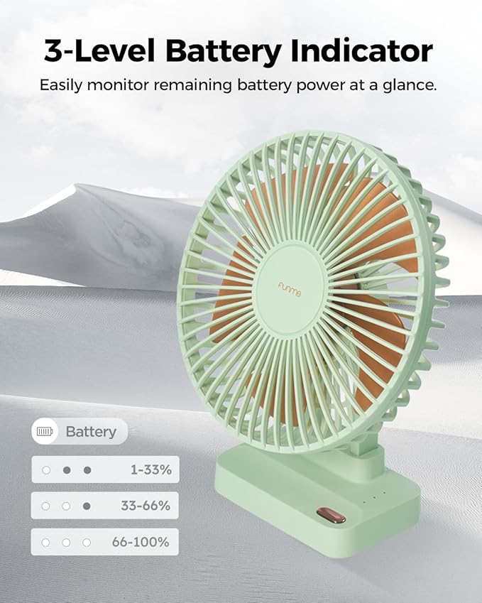 Funme Desk Fan, Small But Powerful, 10000mAh Personal Portable 3 Speeds, 29H Max Cooling Time, Adjustable Mini Table Desktop fan for Cooling Home Office Bedroom Summer Travel, Green Flagship Model