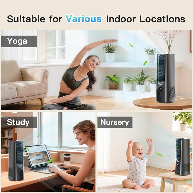 13 Inch Desk Fan, Portable Bladeless Fan, Small Quiet Table Fan with 60°Oscillating, 5 Speeds & 9H Timer, LED Display, Button Control, Easy to Clean, Personal Desktop Fan for Bedroom, Office, Home