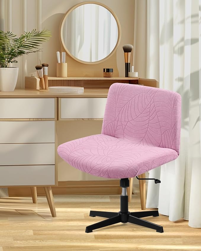 Fuloon Criss Cross Chair Cover, Stretchable, Solid Jacquard, Suited for Armless/Office/Desk/Mid Back Wide Seat/Computer/Task/Vanity/Accent Chair (Leaves -Shaped Jacquard, Pink)