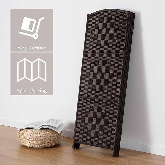 HALLYBEE Small Room Divider, Privacy Screen, Short Room Dividers and Folding Privacy Screens, Foldable Temperary Wall Partitions, 4 Panel Dark Mocha Space Separation Separator