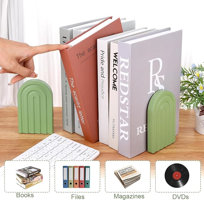 4Pcs Boho Arch Wooden Rainbow Bookends, Cute Book Ends for Shelves, Non Skid Wood Bookends for Kids, Colorful Book Holder Stand Stoppers for Heavy Books Home Office Back to School Library Kitchen